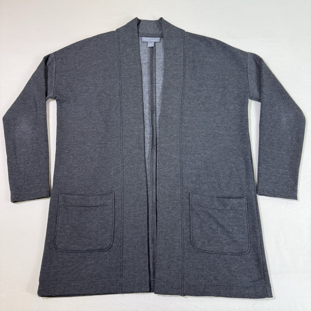 Free Fly Thermal Fleece Cardigan Sweater Womens M Grey Open Front Bamboo Pockets